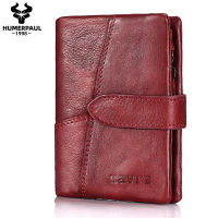 ZZOOI Cowhide Wallet Zipper Buckle Change Pocket Handbag Leather Short Mens and Womens Wallet