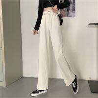 ins fashion High waist wide leg jeans chic straight leg loose slim pants