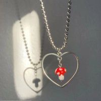 Trendy Mushroom Love Pendant Necklace Female Bead Chain Choker Big Hollow Heart Design Women Neck Jewelry for Party Engagement Drill Bits  Accessories