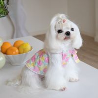 Spring And Summer Print Pet Skirt Tulip Ties Bow Pet Princess Skirt Puppy Maltese Dog Bichon Sling Dog Dress Small Dog Clothes Dresses