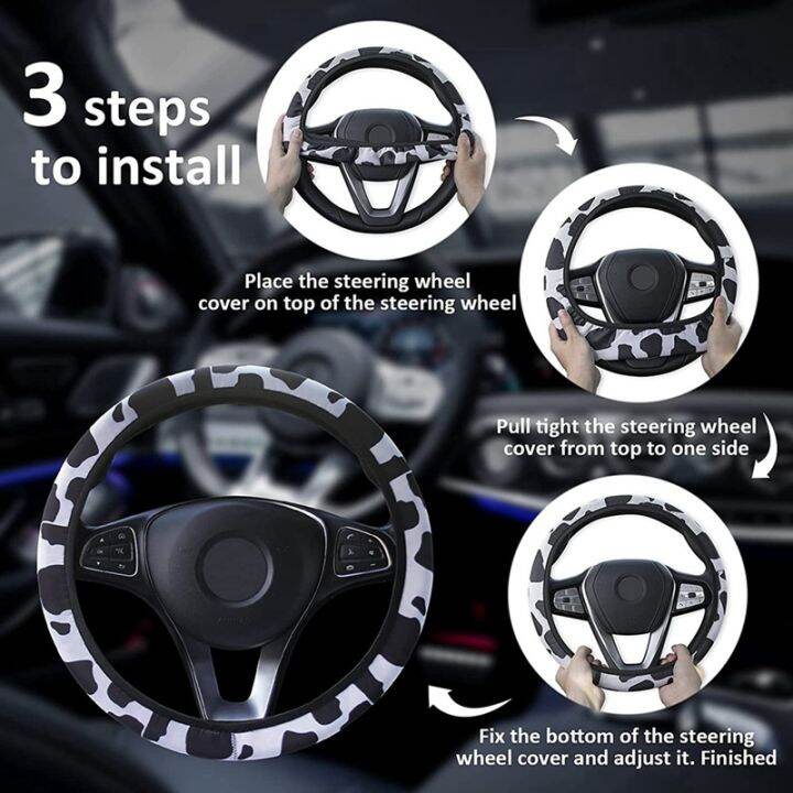 cow-steering-wheel-cover-for-women-with-2pcs-car-coasters-universal-fashion-suitable-for-girls