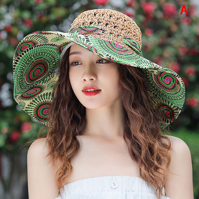 Laogeliang หมวกชายทะเลขนาดใหญ่ลายดอกไม้ปีกกว้างหมวกกันแดดพับได้หมวกฤดูร้อนสำหรับผู้หญิงหมวกชาวประมงป้องกันรังสี UV