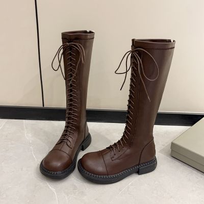 [COD] 2022 new but knee high boots womens all-match British style knight strap thick heel thin