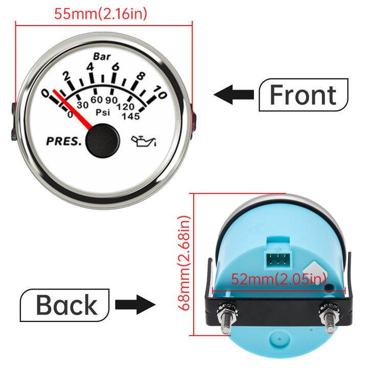 52มิลลิเมตรสากลวัดความดันน้ำมันกันน้ำ0-10bar-0-145psi-ทะเลรถวัดความดันน้ำมันเซ็นเซอร์-m10x1-npt18สำหรับรถบรรทุกเรือ