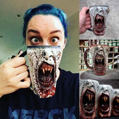 3D Skull Mug Drinking Cup Skeleton Gothic Resin Tankard Coffee Mug Tea Cup Halloween