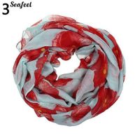 แฟชั่นสีแดง Poppy ดอกไม้พิมพ์ Voile ยาวผ้าพันคอ Beach Wrap Stole Shawl