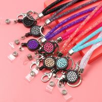 1PC Bling Rhinestone Lanyard Badge ID Card Holder Crystal Neck Strap Clip Mobile Phone Hanging Rope Key Holder Office Supply