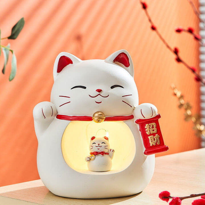 livingmall-ห้องรับแขกญี่ปุ่นโชคดีแมวไฟกลางคืนหุ่นเรซิ่น-maneki-neko-ตกแต่งบ้านอุปกรณ์ตกแต่งห้องนอนอุปกรณ์เสริมสำหรับของขวัญ