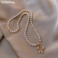 Han Edition Baroque Natural Freshwater Pearl Necklace Fashion Crystal Butterfly Fairy Female Sautoir Clavicle Necklace