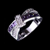 Beautiful pretty fashion Wedding Party White gold - Plated silver - Plated NICE women Purple crystal Lady Ring jewelry LR050