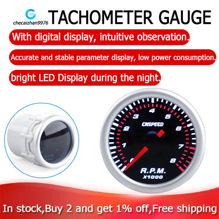 CNSPEED 2Inch 52mm Auto Car Tachometer Tacho Gauge 08000 RPM 12V
