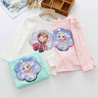 Girl Long Sleeve T T-shirt Children Spring and Autumn Cotton Sequins Color Changing T-shirt Frozen Babys Top