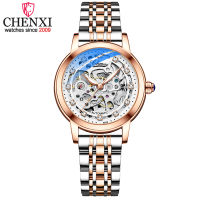 CHENXI Women Automatic Mechanical Watch Top Brand Luxury Stainless Steel Waterproof Wrist Watch Ladies Skeleton Tourbillon Clock