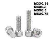 M3x0.35 M4x0.5 M5x0.5 M6x0.75mm 304 Stainless Steel A2-70 Fine Thread Hexgonal Hex Socket Bulat Cap Kepala Sekrup Allen Baut 4-80Mm