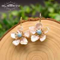 GLSEEVO Natural Fresh Water Baroque Pearl Lapis Lazuli Flower 925 Sterling Silver Stud Earring For Women Fine Jewellery GE0598