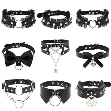 Choker Necklace Spike Collars Punk Chains Vegan Leather Emo Metal Spiked  Studded