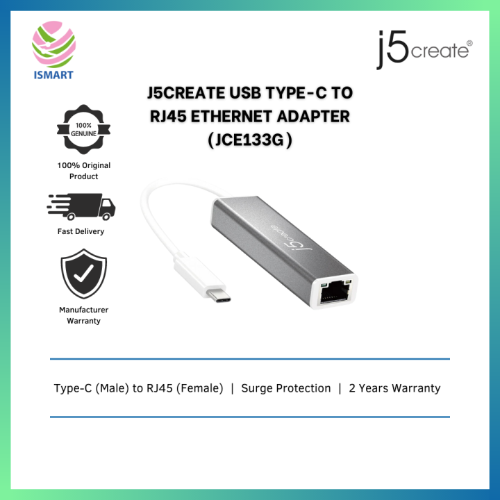 J5Create Converter Adapter JCE133G USB TypeC to RJ45 Gigabit