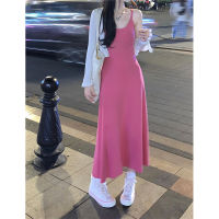 I fashion Store pink dress กระโปรงยาวแขนกุด สีพื้น คอกลม เซ็กซี่ แฟชั่น