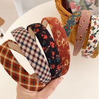 【YF】 Vintage Plaid Floral Corduroy Headbands Flower Fall Hairbands Elegant Match Head Hoop Women Tiara Band Headwrap Accessories