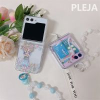 เคสโทรศัพท์ผีเสื้อเด็กผู้หญิงดอกไม้น่ารักสำหรับ Samsung Galaxy Z Flip 5 4 3 Z Flip4 Flip5 Flip3 5G พร้อมโซ่จี้บานพับ Capa