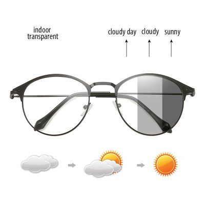 Photochromic Eyeglasses Whit Anti Radiation Anti Blue Ray Classic Glasses Sunglasses for Men Women Interchangeable Lenses Auto Changing Color Round Sun Glasses