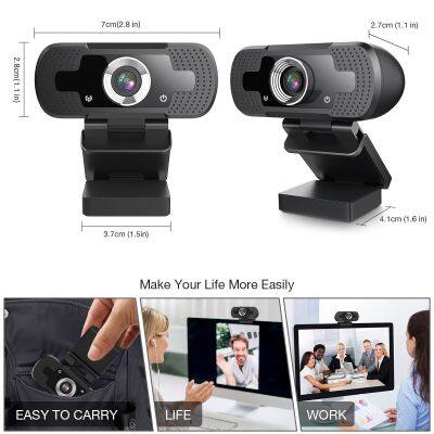 ZZOOI 1080P HD Webcam Auto-Focus 30FPS USB Wired Foldable Computer Camera with Built-in Microphone