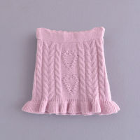Autumn Solid Color Knitted Twist Puff Long sleeve Pullover Sweater Ruffles Hem High Waist Mini Skirt 1 Set