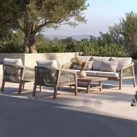 Exclusive customization Outdoor teak designer sofa villa garden model room single rattan chair hotel courtyard teak coffee table combination