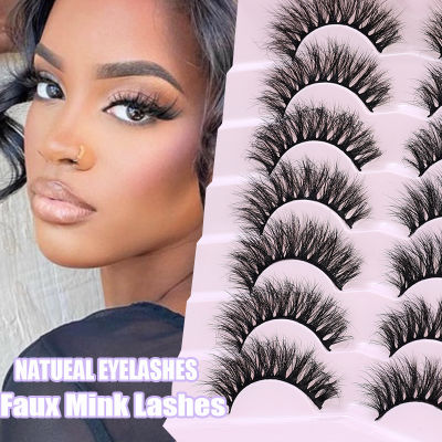 7คู่ Fluffy Lashes Faux Mink ขนตาปลอมติดทนนานหนาขนตายาว Dramatic Volume Lashes Extension เครื่องมือแต่งหน้า