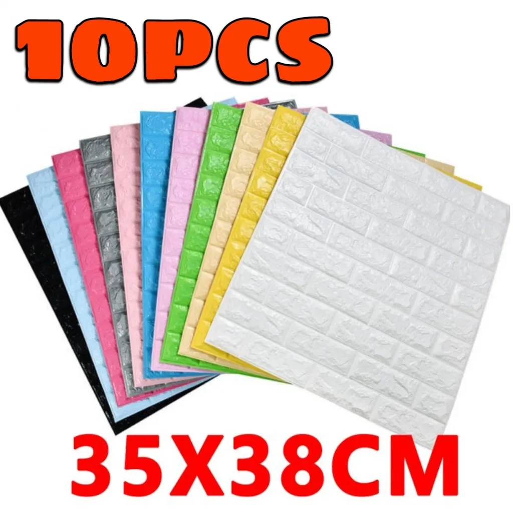 COD 10pcs Wallpaper Brick 35×38cm Foam 3D WallPaper Brick DIY Waterproof  Self Adhesive Wallpaper For Bed | Lazada PH