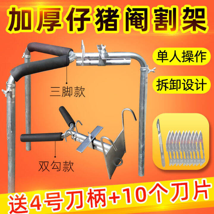 Pig castration rack for piglets; pigknocking castration knife; three