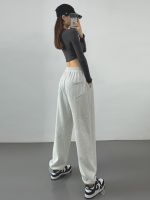 ☍ஐ◘ Gray sports pants womens summer thin American style slim loose leg pants casual drawstring dance pants ins fashion