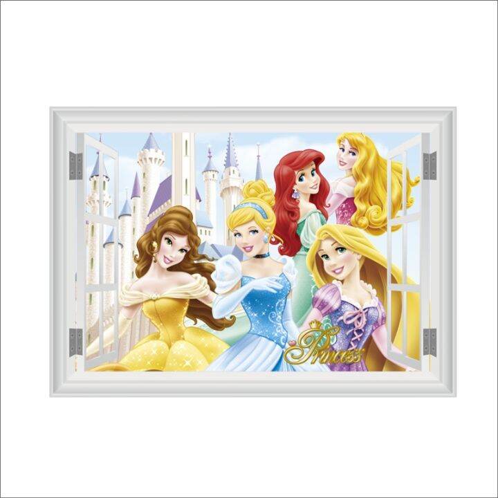 cartoon-belle-ariel-belle-aurora-princess-wall-sticker-for-home-decoration-3d-window-anime-mural-art-diy-kids-room-wall-decals