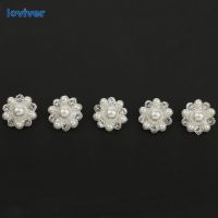 Loviver 5Pcs 21mm Rhinestone Pearl Flower Silver Sewing Shank Buttons for Craft DIY