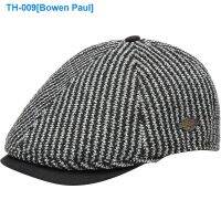 ﹉◎ Vintage twist knitting beret winter warm thickening weaving painter cap in middle-aged male travel stripe color matching