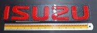 Logo Isuzu ติกกระจังหน้ารถ D-max all new 31*6 cm สีแดง พื้นเคฟร่า