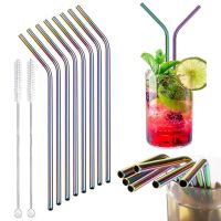 8 Pcs Reusable Drinking Straw Metal Straws Cleaner 304 Stainless Steel Straws Set Straight Bent Eco-friendly Drinkware Straw Specialty Glassware