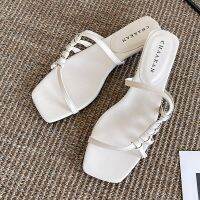 New Fashion Slipper Women Dress Narrow Band Ladies Summer Square Toe Strange Heels Modern Female Shoes Outside Women Sandals