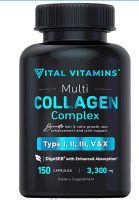 Vital Vitamins Multi Collagen Complex - Type I, II, III, V, X, Grass Fed, Non-GMO, 150 Capsules