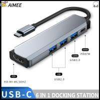 AIMEE 6 ใน 1 SD TF RJ45 การชาร์จ PD Dock Station 4K HDMI Type-C Splitter USB C HUB