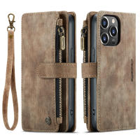 iPhone 14 Pro Max Wallet Case , RUILEAN Durable PU Leather Magnetic Flip Lanyard Strap Wristlet Zipper Card Holder Phone Case for iPhone 14 Pro Max