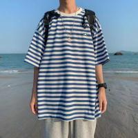 CODpz119nb TS MEN Casual Short Sleeve Striped Round Neck T-Shirt High Quality Loose-Fitting Mens 4 Colors Model 0207