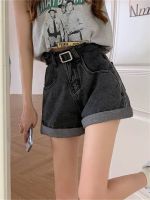 【hot】 Waisted Jeans Shorts for 2023 New Korean Fashion Cuffs Straight Wide Leg