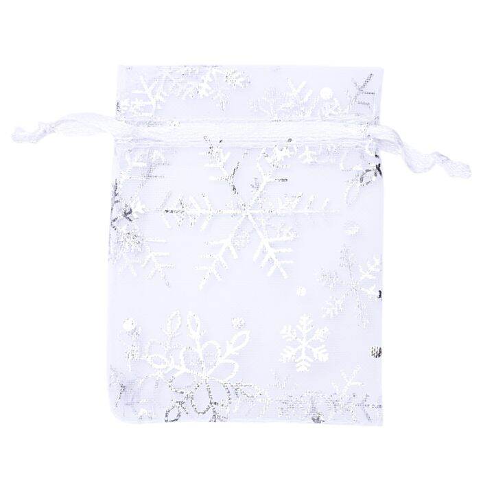 100-pcs-organza-wedding-gift-bags-drawstring-jewelry-pouch-bags-silver-white-snowflakes-printed-sheer-party-favor-bags