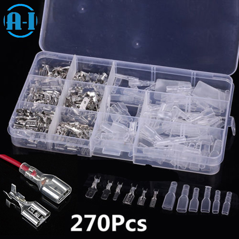 Details about   270pcs Motorcycle Male Female Spade Crimp Terminal Connector 2.8mm 4.8mm 6.3mm 