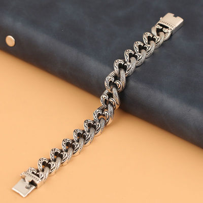 S925 Sterling Silver Mens Bracelet Thick Trendsetter Korean Retro Simple Domineering Personalized Creative Gift Tank Chain