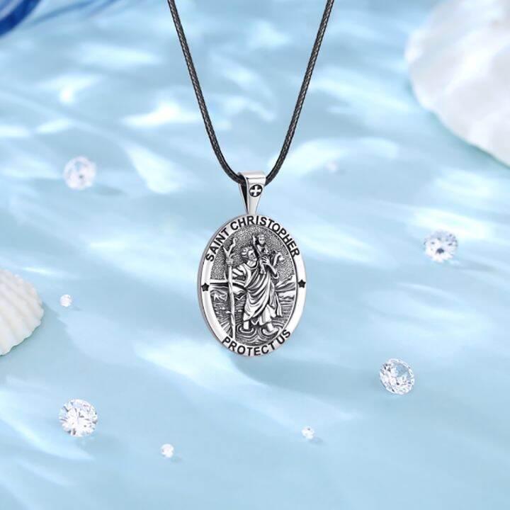 cw-eudora-925-sterling-christopher-necklace-embossed-medal-pendant-religious-jewelry-for-man-woman
