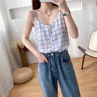 Womens Vest Top Chiffon Plaid Camisole Loose Sleeveless Vest Womens Tank Top