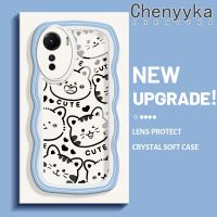 เคส Chenyyka สำหรับ Vivo Y16 Y35 5G Y56 5G เคสลายการ์ตูนแมวน่ารักเวฟขอบแฟชั่นการ์ตูนน่ารักเคสโทรศัพท์โปร่งใสป้องกันเลนส์กล้องเคสนิ่มสีสันสดใสกันกระแทก