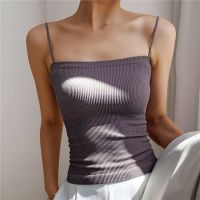 Summer Knitted Tank Top Women Spaghetti Strap Tops Sexy Suspender Vest Ol Slim Basic T-Shirts White Off Shoulder Ribbed Camisole